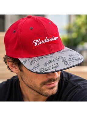 Budweiser Red Gray Logo Snapback Hat NWOT